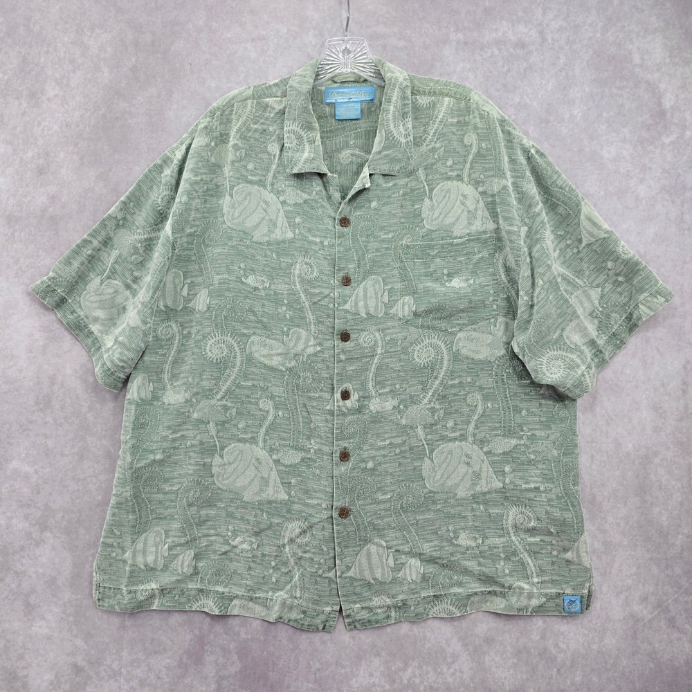 Bermuda Bay Green Tropical Surf Island Vintage Cotton Relax Hawaiian Shirt XXL - Picture 2 of 13
